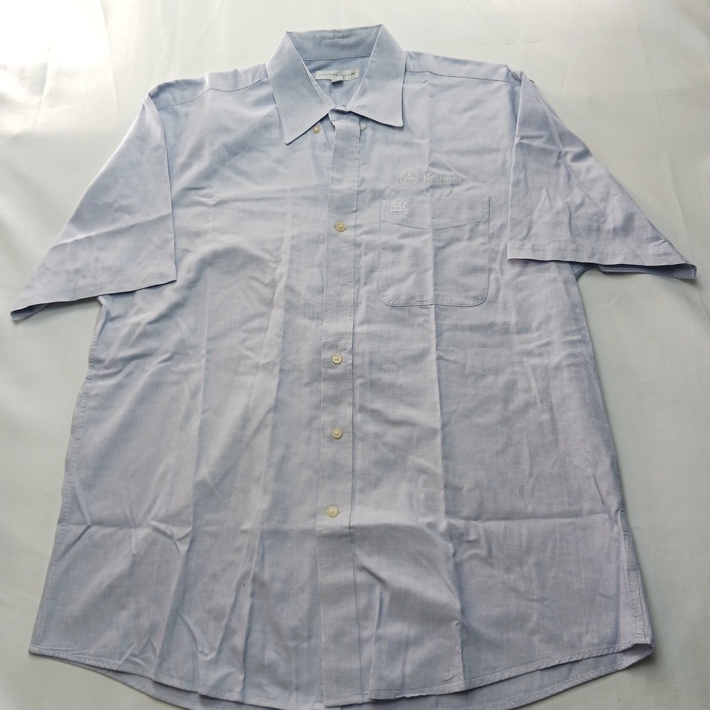 Cutter & Buck Mens Mercedes-Benz Blue Micro Gingham Button Down Shirt Large